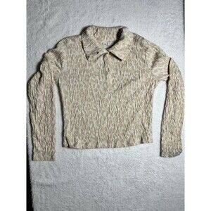 Zara Long Sleeve Beige Animal Print Cropped Crinkled  Snap Button Top Sz L